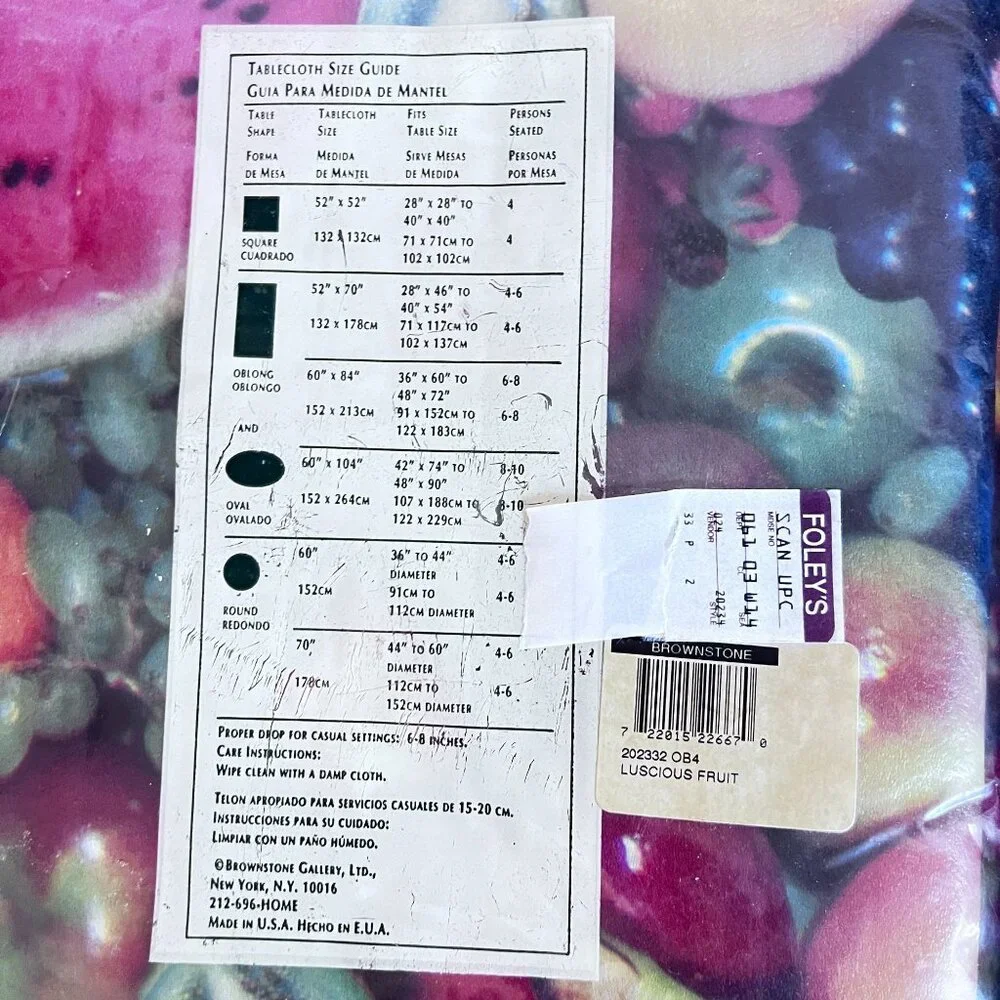 Vtg Vinyl‎ Tablecloth 60X104 Brownstone Gallery Oblong Fruit Multicolor